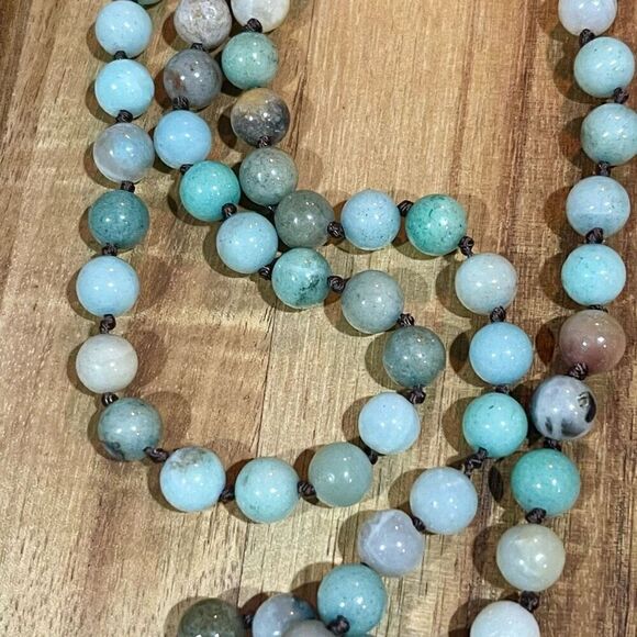 Boho Precious Stone Knotted Irregular Natural Blue Druzy Pendant Long Necklace - Picture 5 of 5